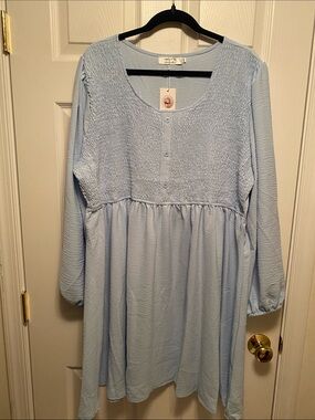 HBEYYTO Light Blue Smocked Bodice Long Sleeve Dress…size 4XL